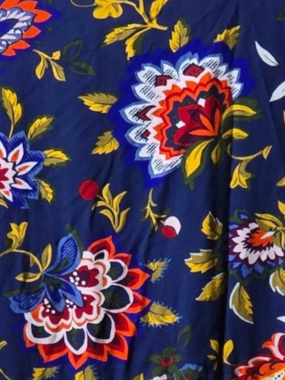 Old Navy Floral Boho Peasant Dress L Tall Blue Red Long Sleeve Pintuck Tie Neck